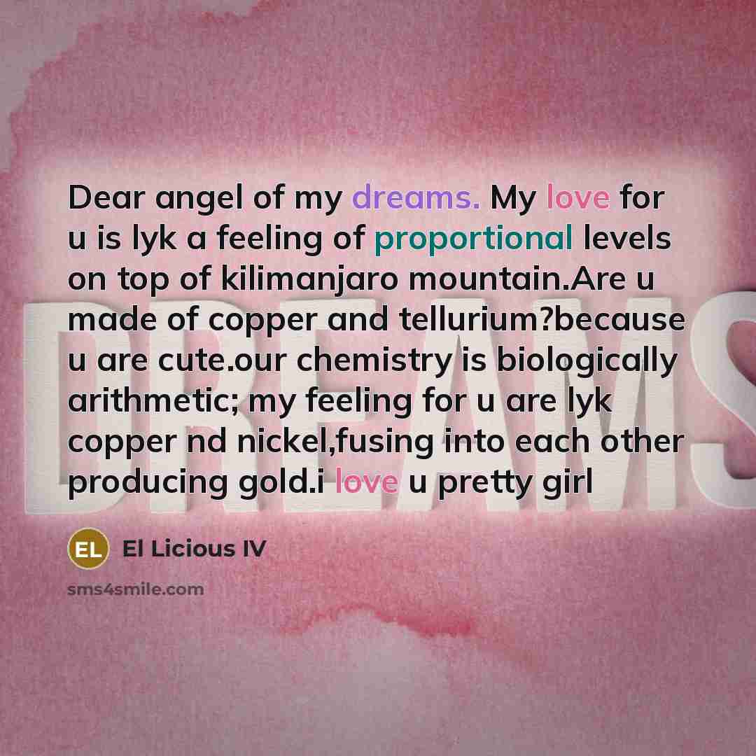 “Dear angel of my dreams. My love for u is…” quote by El Licious IV