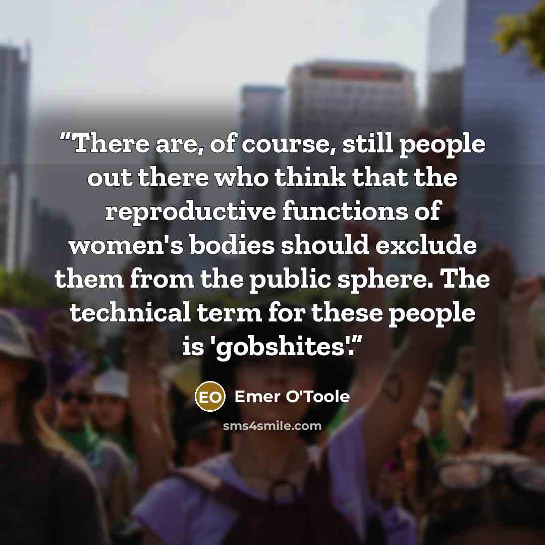 “There are, of course, still people out there who think that the reproductive functions of women's bodies should exclude them from the public sphere. The technical term for these people is 'gobshites'.” quote by Emer O'Toole