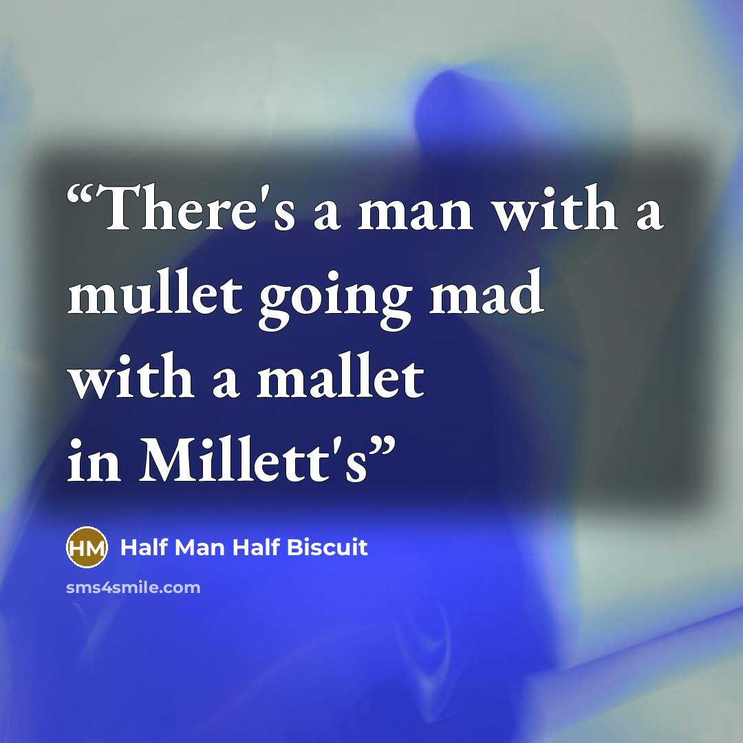 “There's a man with a mullet going mad with a mallet in Millett's” quote by Half Man Half Biscuit