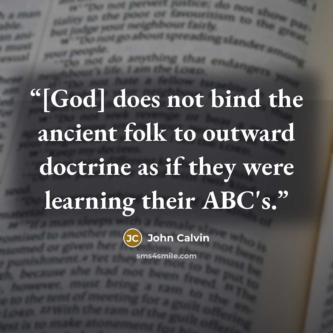 “[God] does not bind the ancient folk to outward doctrine as if they were learning their ABC's.” quote by John Calvin