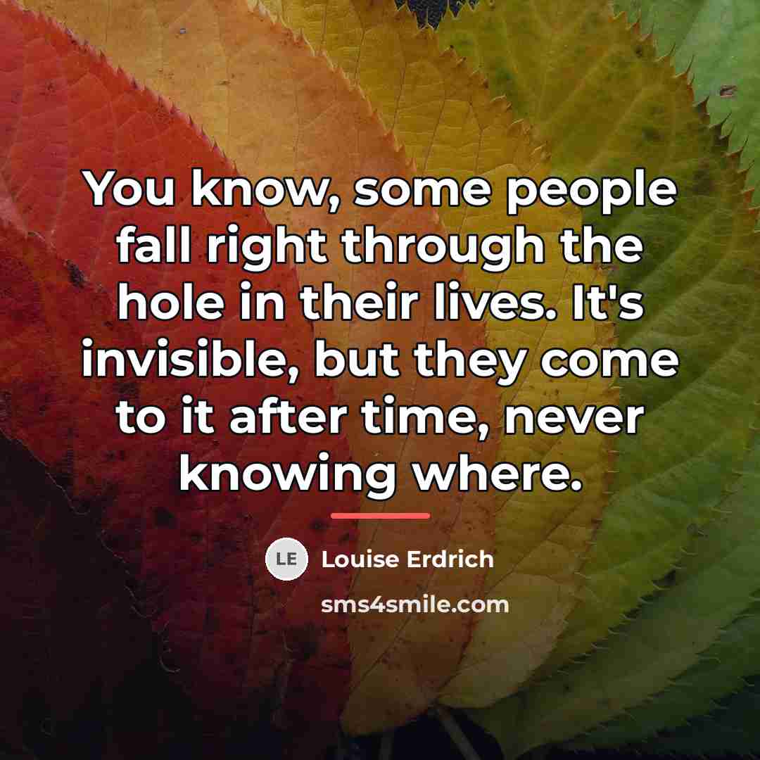 “You know, some people fall right through the hole in…” quote by Louise Erdrich