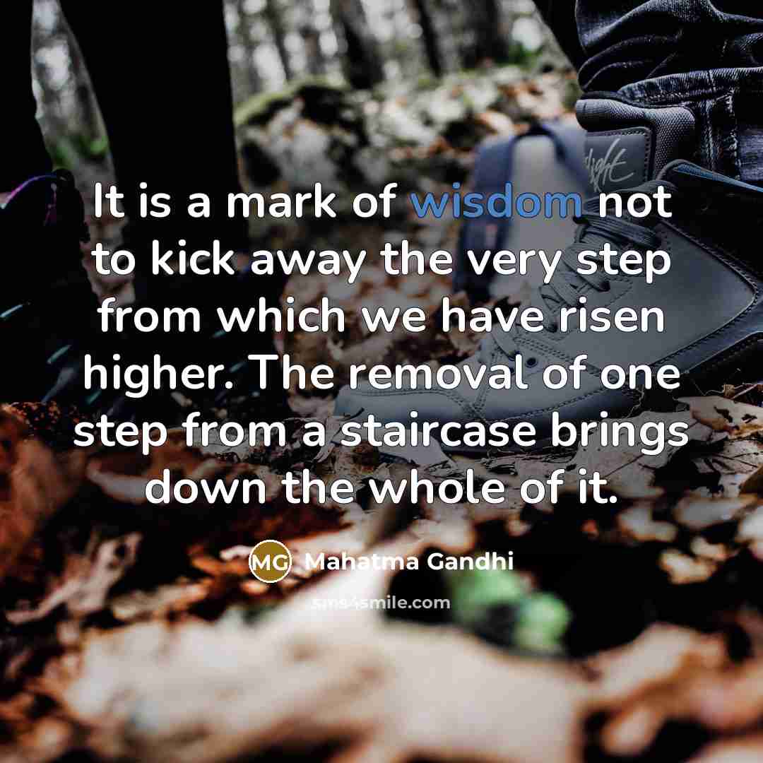 “It is a mark of wisdom not to kick away…” quote by Mahatma Gandhi