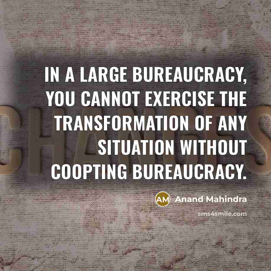 “In a large bureaucracy, you cannot exercise the transformation of…” quote by Anand Mahindra