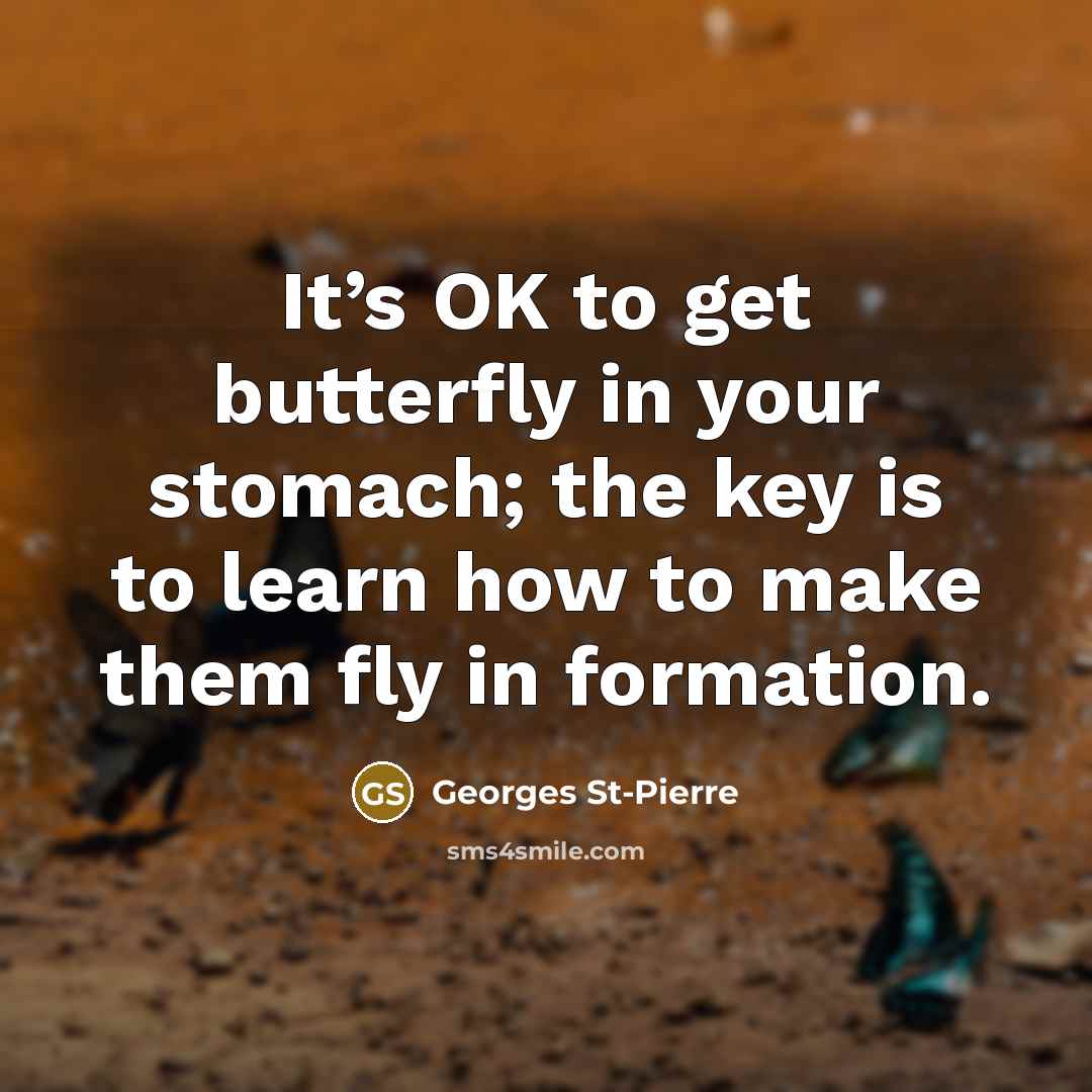 “It’s OK to get butterfly in your stomach; the key…” quote by Georges St-Pierre
