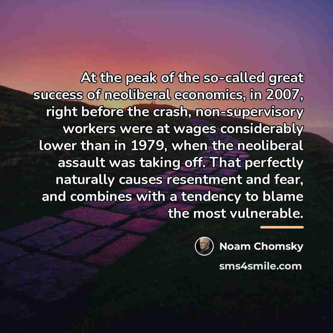 “At the peak of the so-called great success of neoliberal…” quote by Noam Chomsky