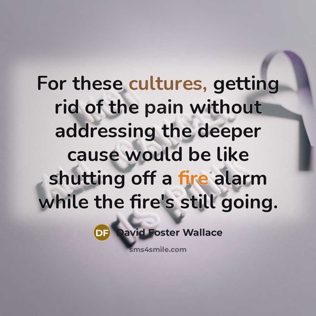“For these cultures, getting rid of the pain without addressing…” quote by David Foster Wallace