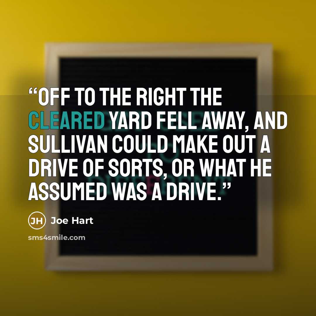 “Off to the right the cleared yard fell away, and Sullivan could make out a drive of sorts, or what he assumed was a drive.” quote by Joe Hart