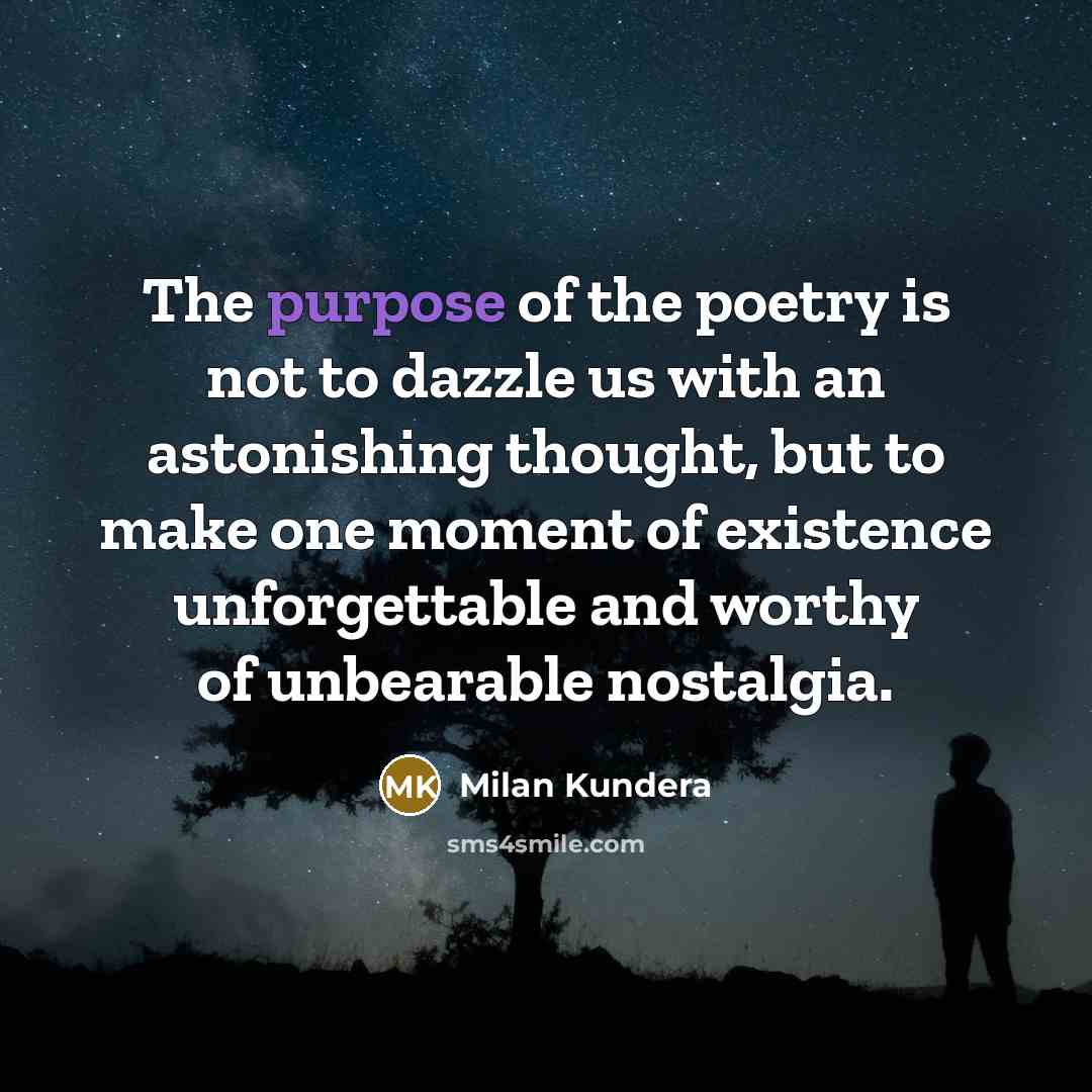 “The purpose of the poetry is not to dazzle us…” quote by Milan Kundera