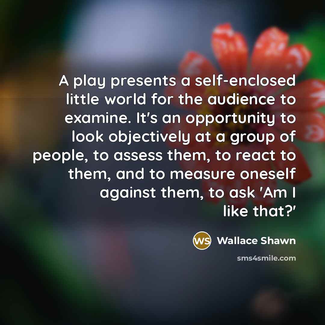 “A play presents a self-enclosed little world for the audience…” quote by Wallace Shawn