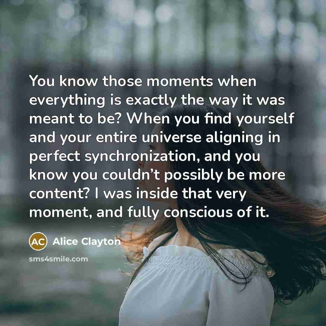 “You know those moments when everything is exactly the way…” quote by Alice Clayton