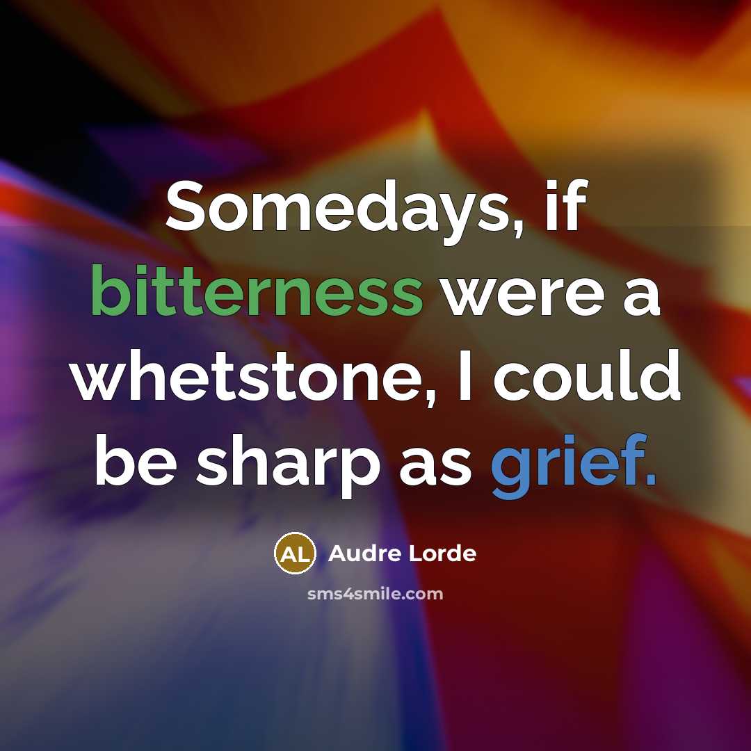 “Somedays, if bitterness were a whetstone, I could be sharp…” quote by Audre Lorde
