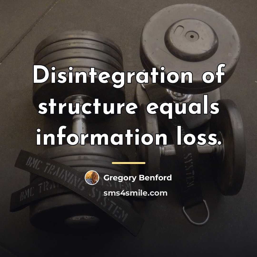 “Disintegration of structure equals information loss.…” quote by Gregory Benford
