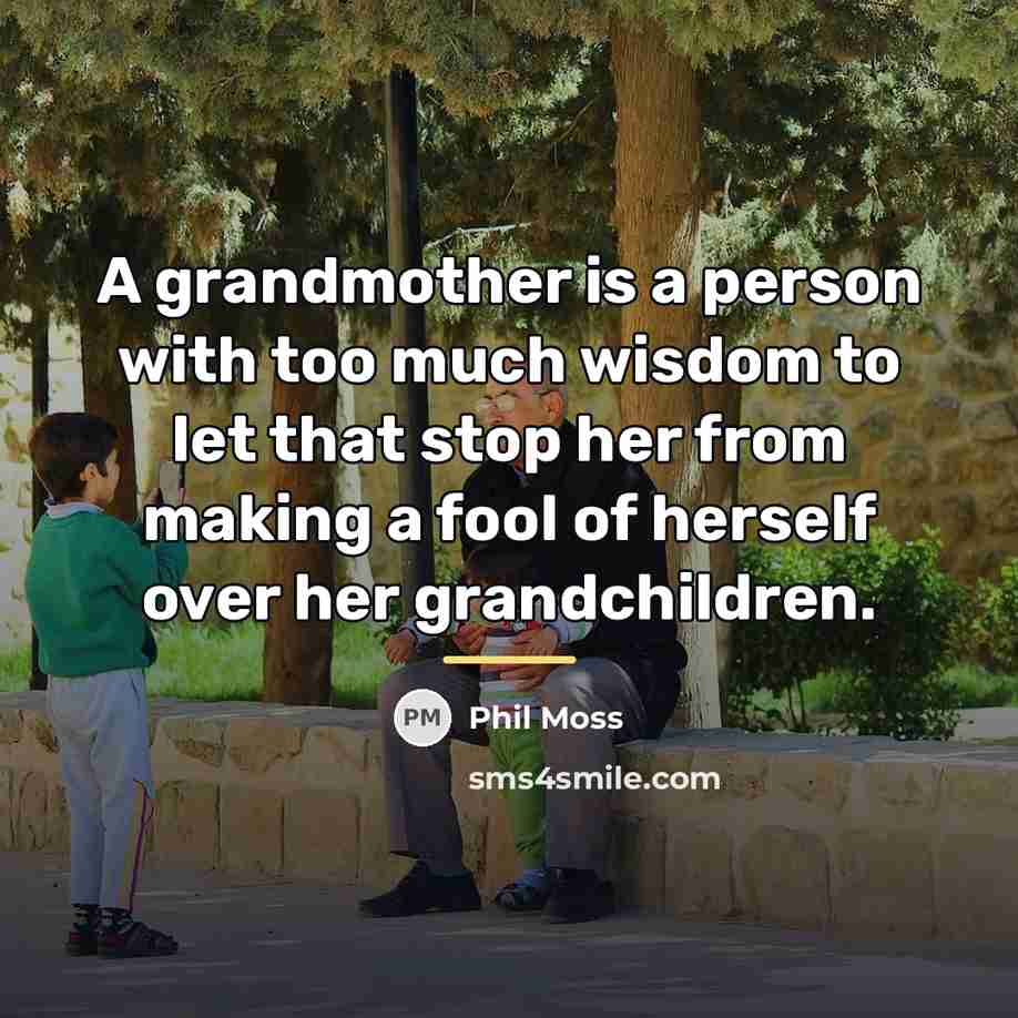 “A grandmother is a person with too much wisdom to…” quote by Phil Moss