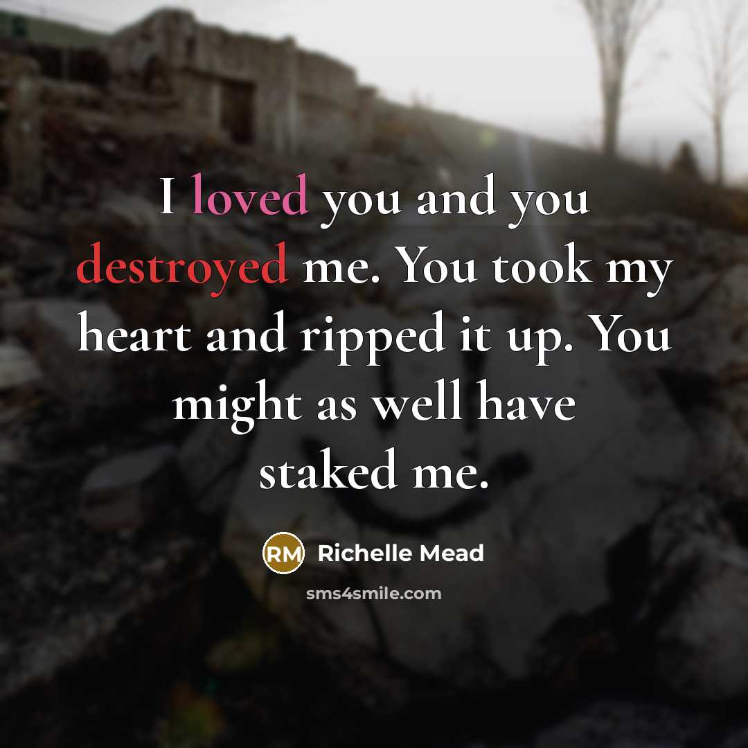 “I loved you and you destroyed me. You took my heart and ripped it up. You might as well have staked me.” quote by Richelle Mead