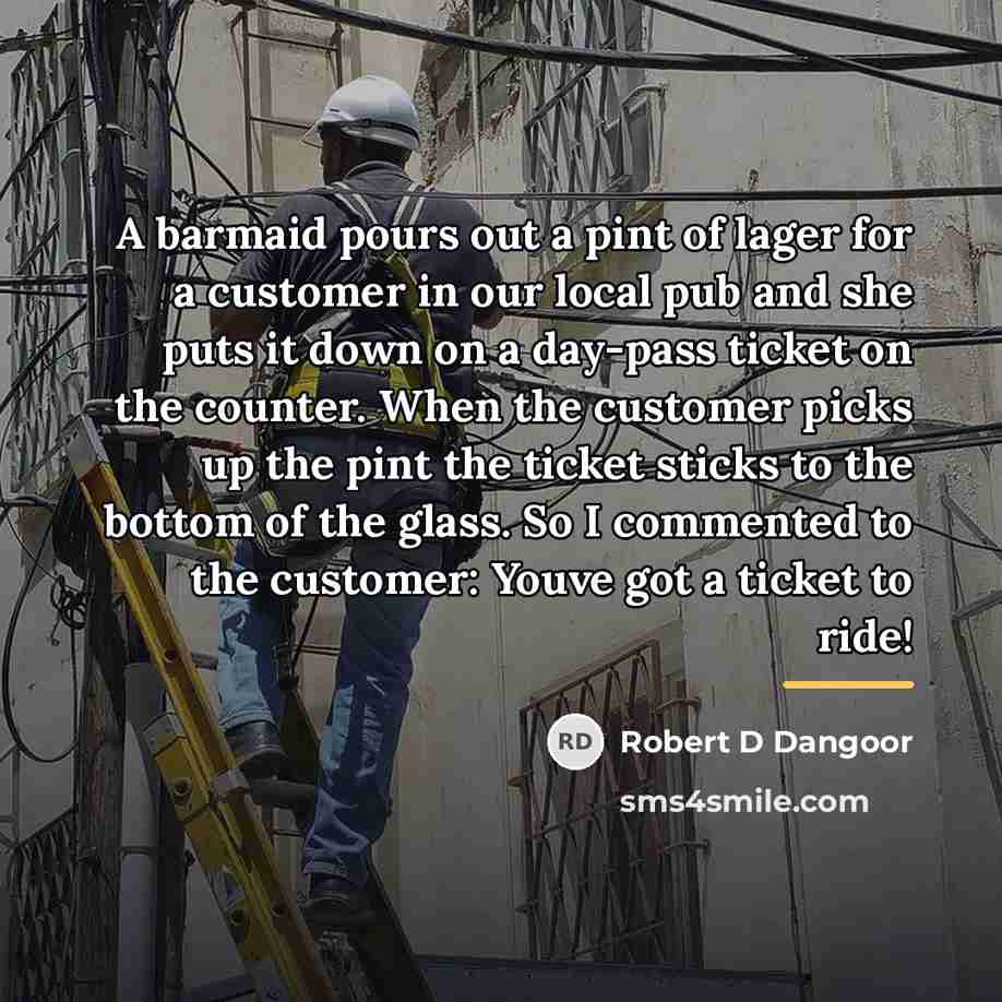 “A barmaid pours out a pint of lager for a…” quote by Robert D Dangoor
