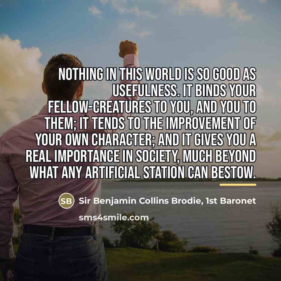 “Nothing in this world is so good as usefulness. It…” quote by Sir Benjamin Collins Brodie, 1st Baronet