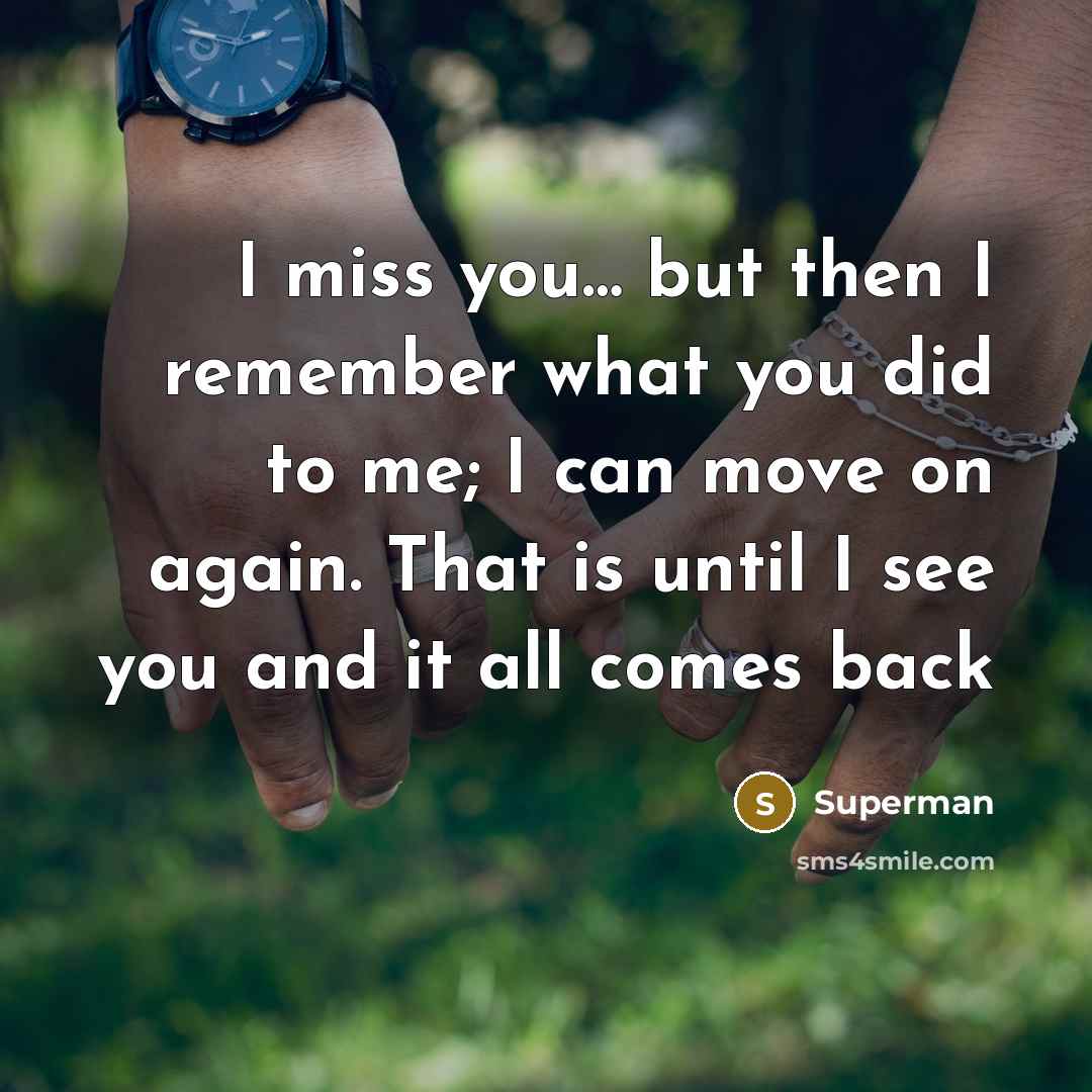 “I miss you..... but then I remember what you did…” quote by Superman