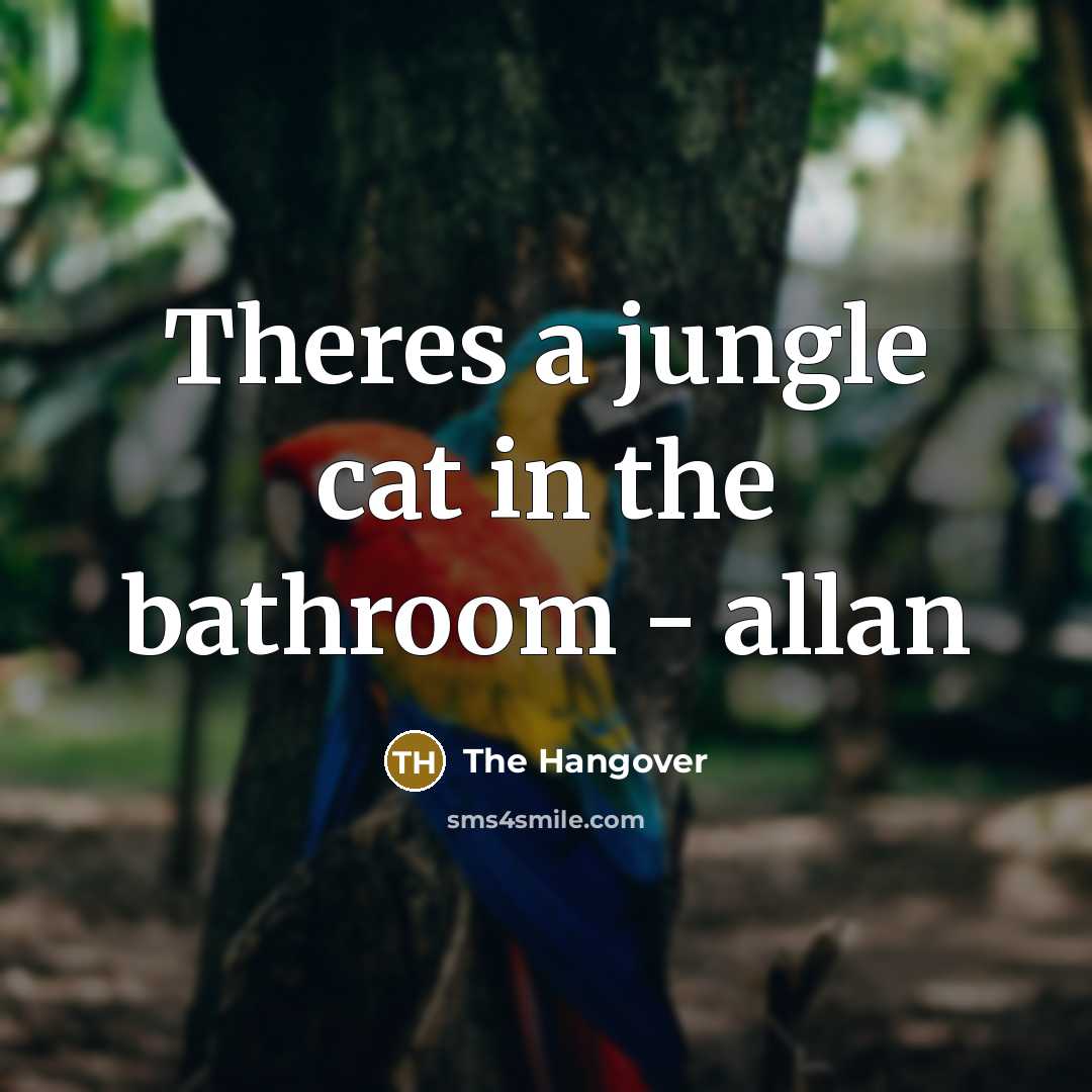 “Theres a jungle cat in the bathroom - allan” quote by The Hangover