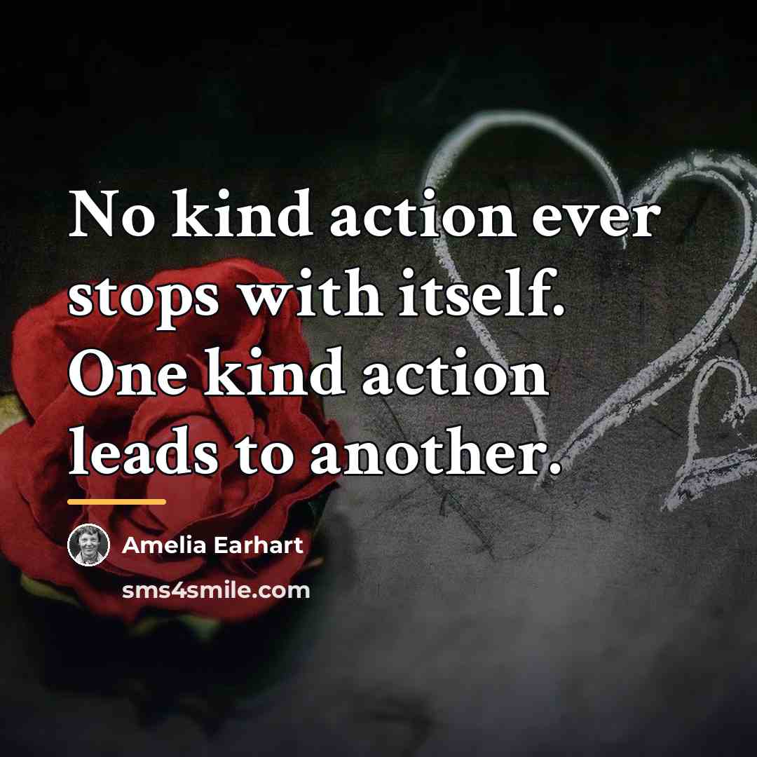 “No kind action ever stops with itself. One kind action…” quote by Amelia Earhart