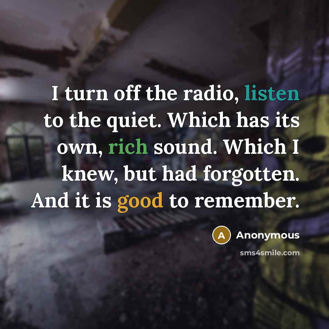 “I turn off the radio, listen to the quiet. Which…” quote by Anonymous
