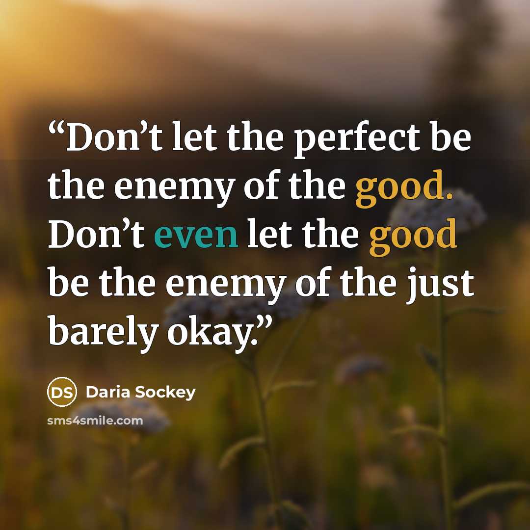 “Don’t let the perfect be the enemy of the good. Don’t even let the good be the enemy of the just barely okay.” quote by Daria Sockey
