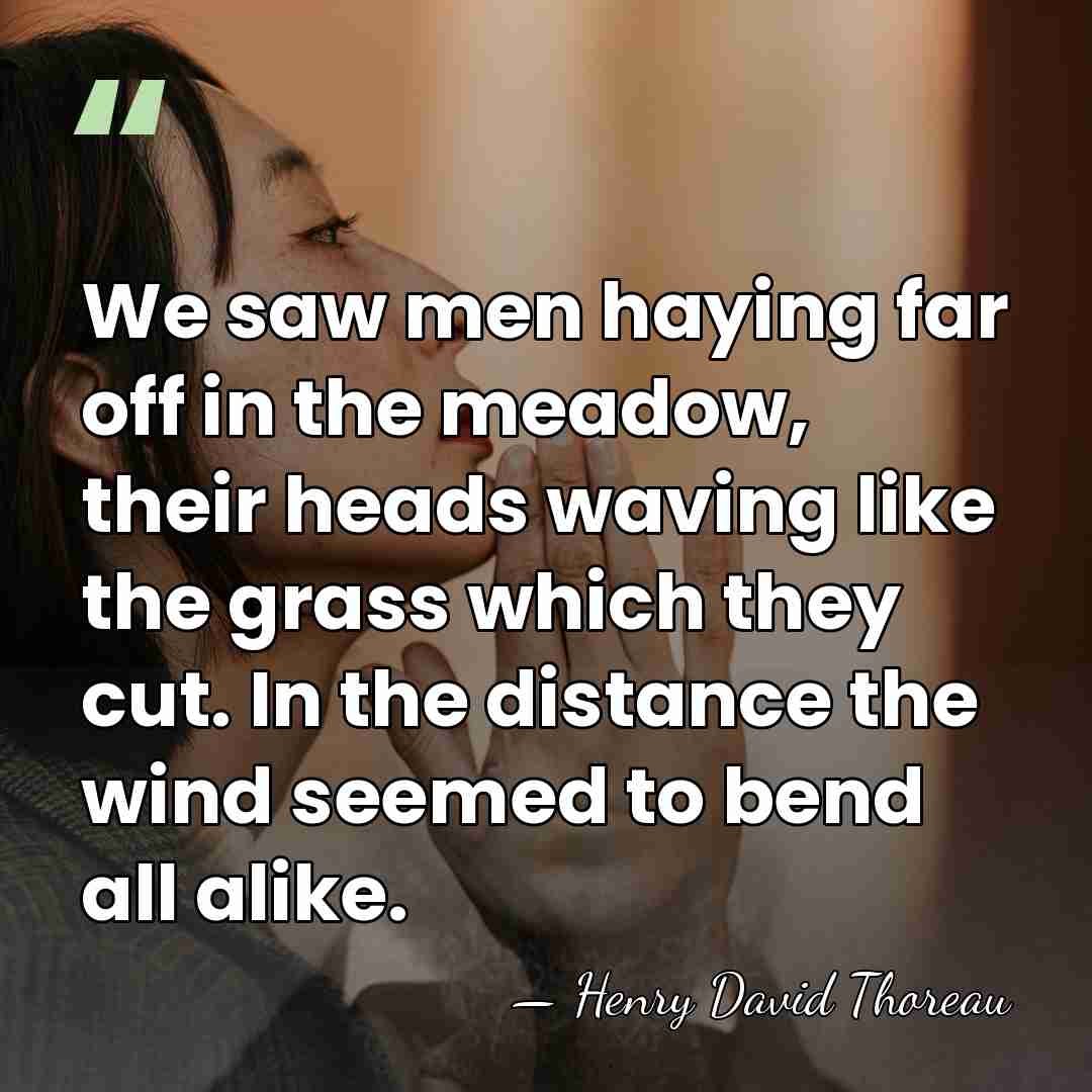 We saw men haying far off in the meadow, their heads waving&hellip; - Henry David Thoreau