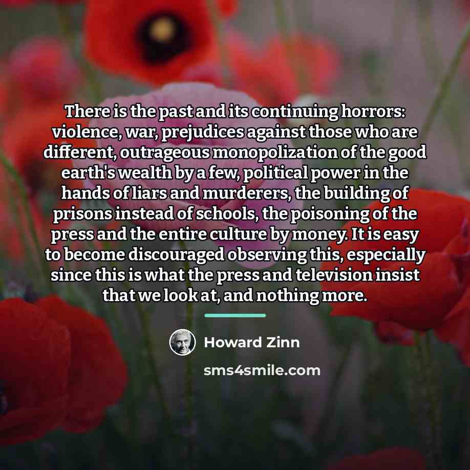 “There is the past and its continuing horrors: violence, war,…” quote by Howard Zinn