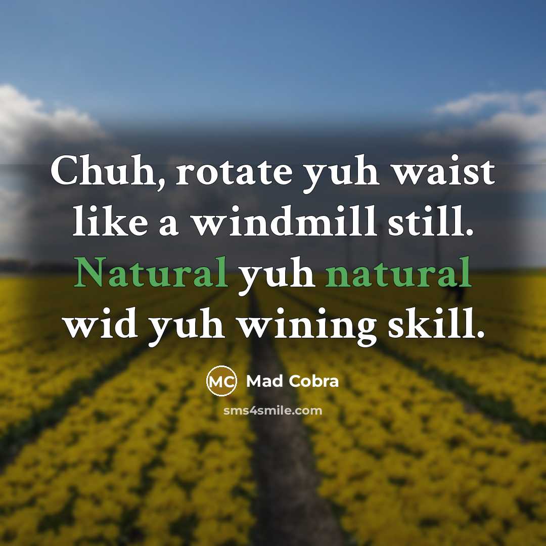 “Chuh, rotate yuh waist like a windmill still. Natural yuh…” quote by Mad Cobra