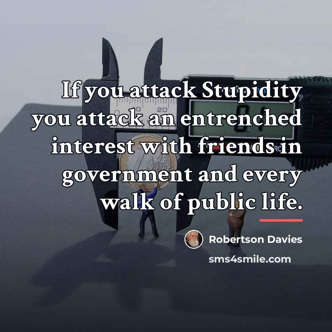 “If you attack Stupidity you attack an entrenched interest with…” quote by Robertson Davies