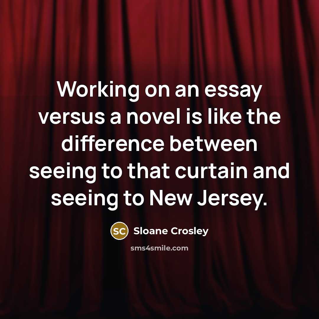 “Working on an essay versus a novel is like the…” quote by Sloane Crosley