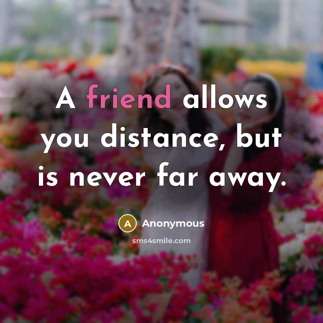 “A friend allows you distance, but is never far away.” quote by Anonymous