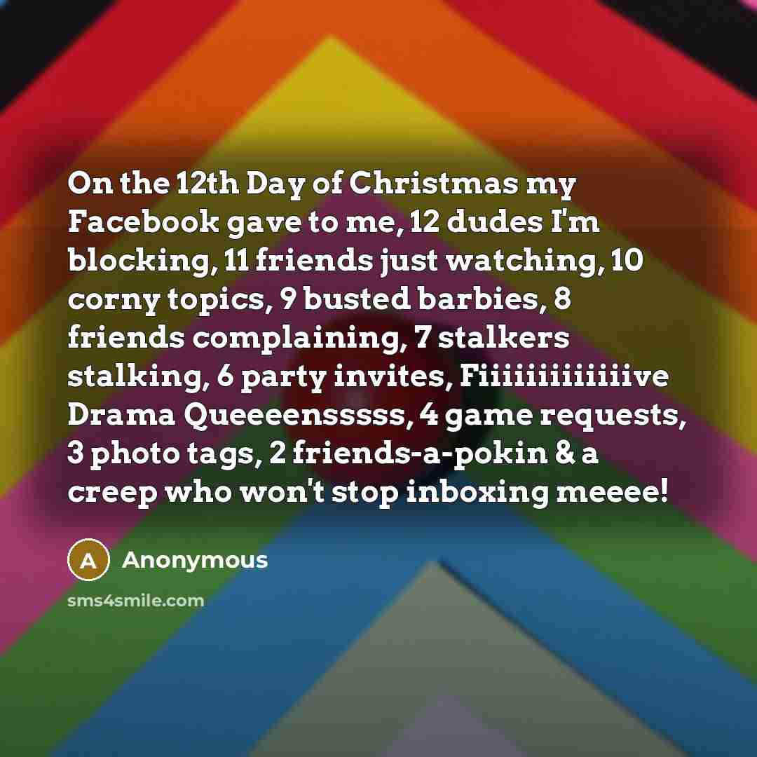 “On the 12th Day of Christmas my Facebook gave to…” quote by Anonymous