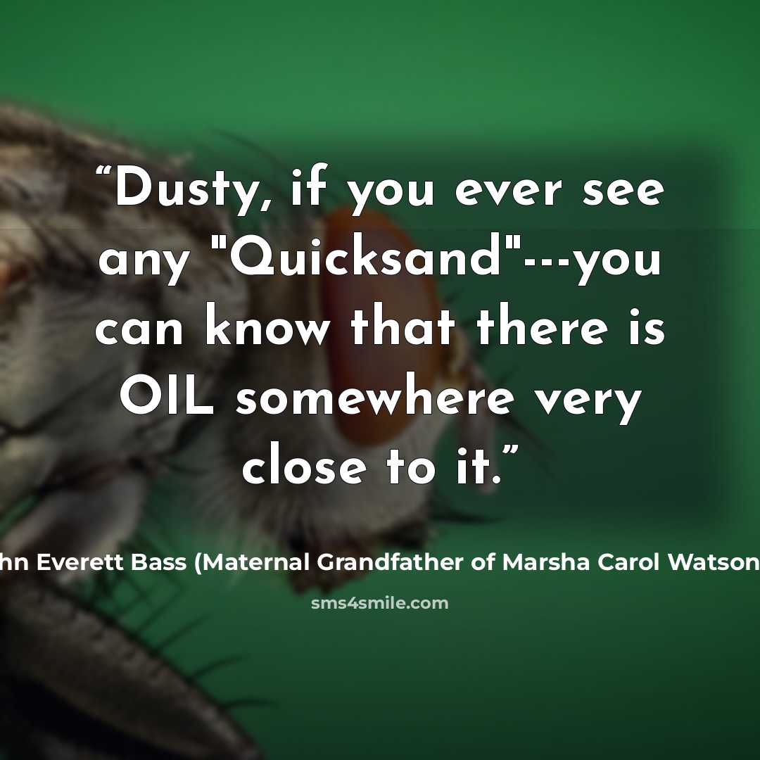 “Dusty, if you ever see any "Quicksand"---you can know that there is OIL somewhere very close to it.” quote by John Everett Bass (Maternal Grandfather of Marsha Carol Watson Gandy