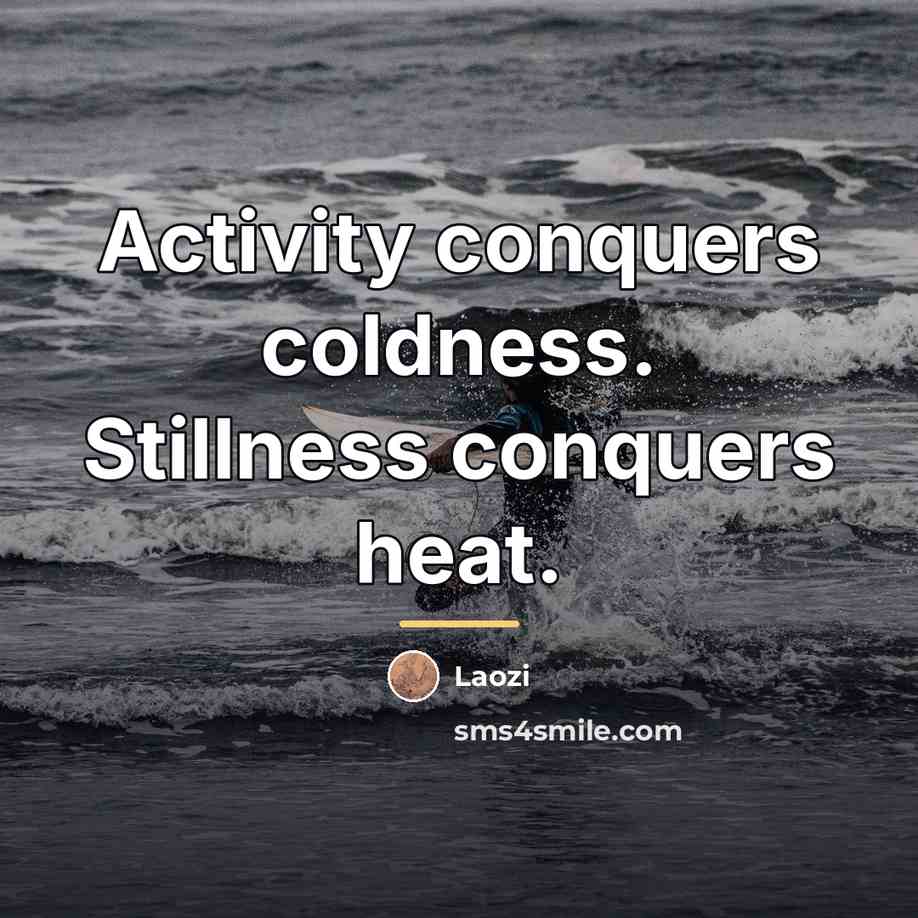 “Activity conquers coldness. Stillness conquers heat.…” quote by Laozi