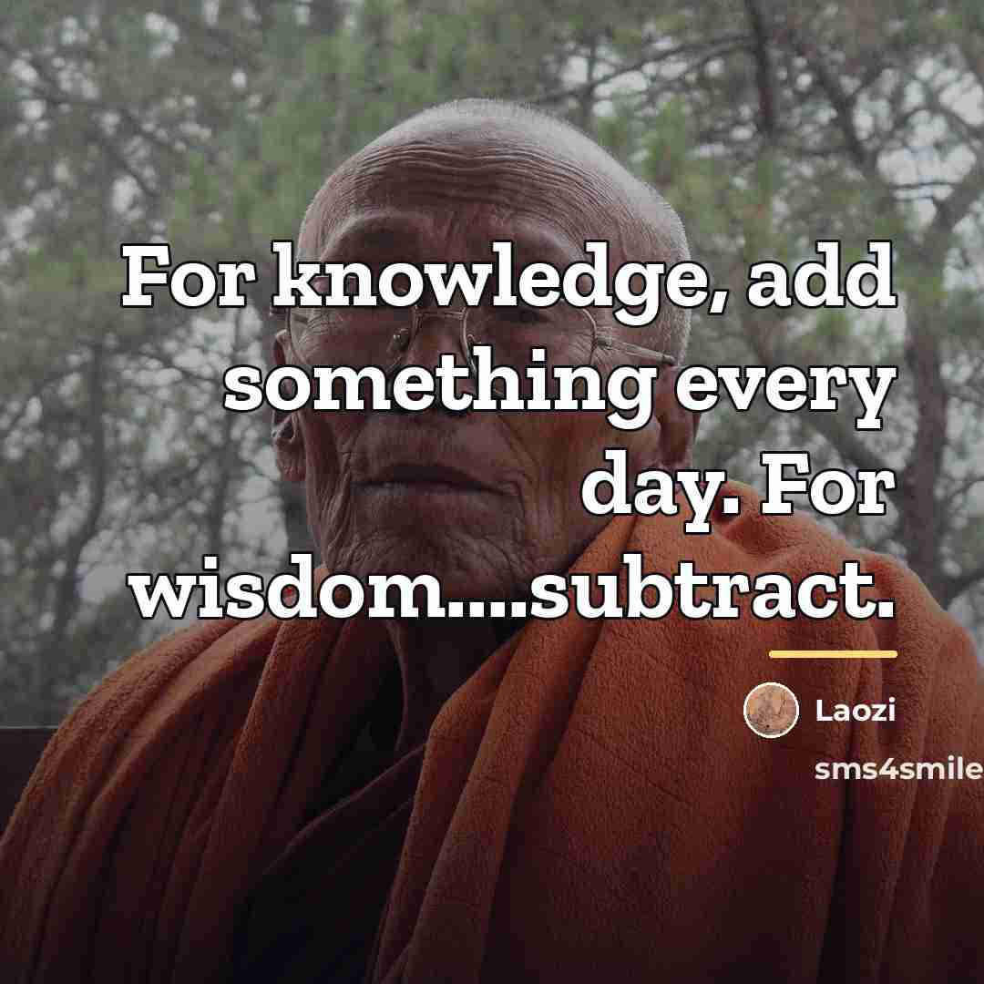 “For knowledge, add something every day. For wisdom....subtract.…” quote by Laozi