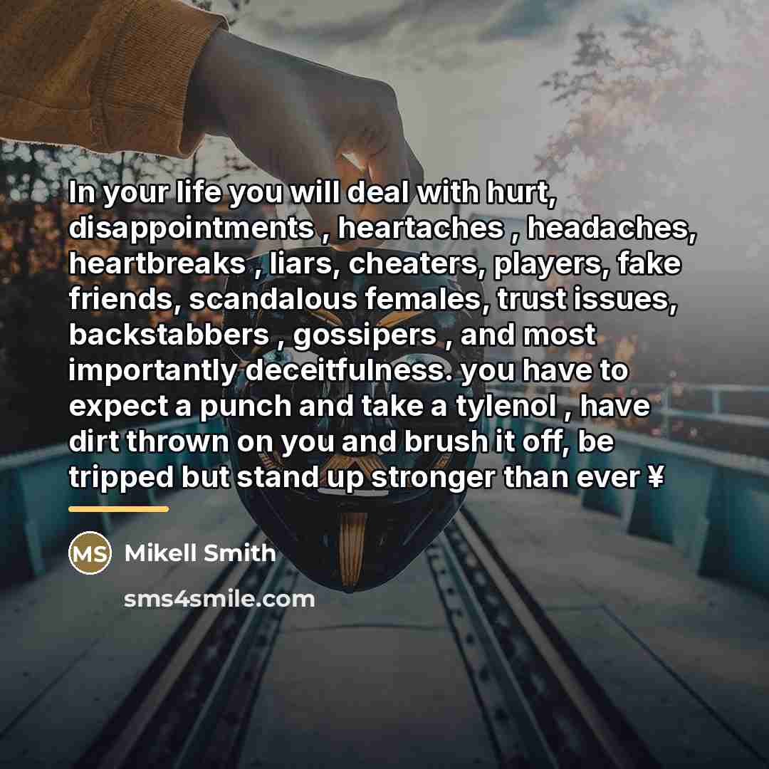 “In your life you will deal with hurt, disappointments ,…” quote by Mikell Smith