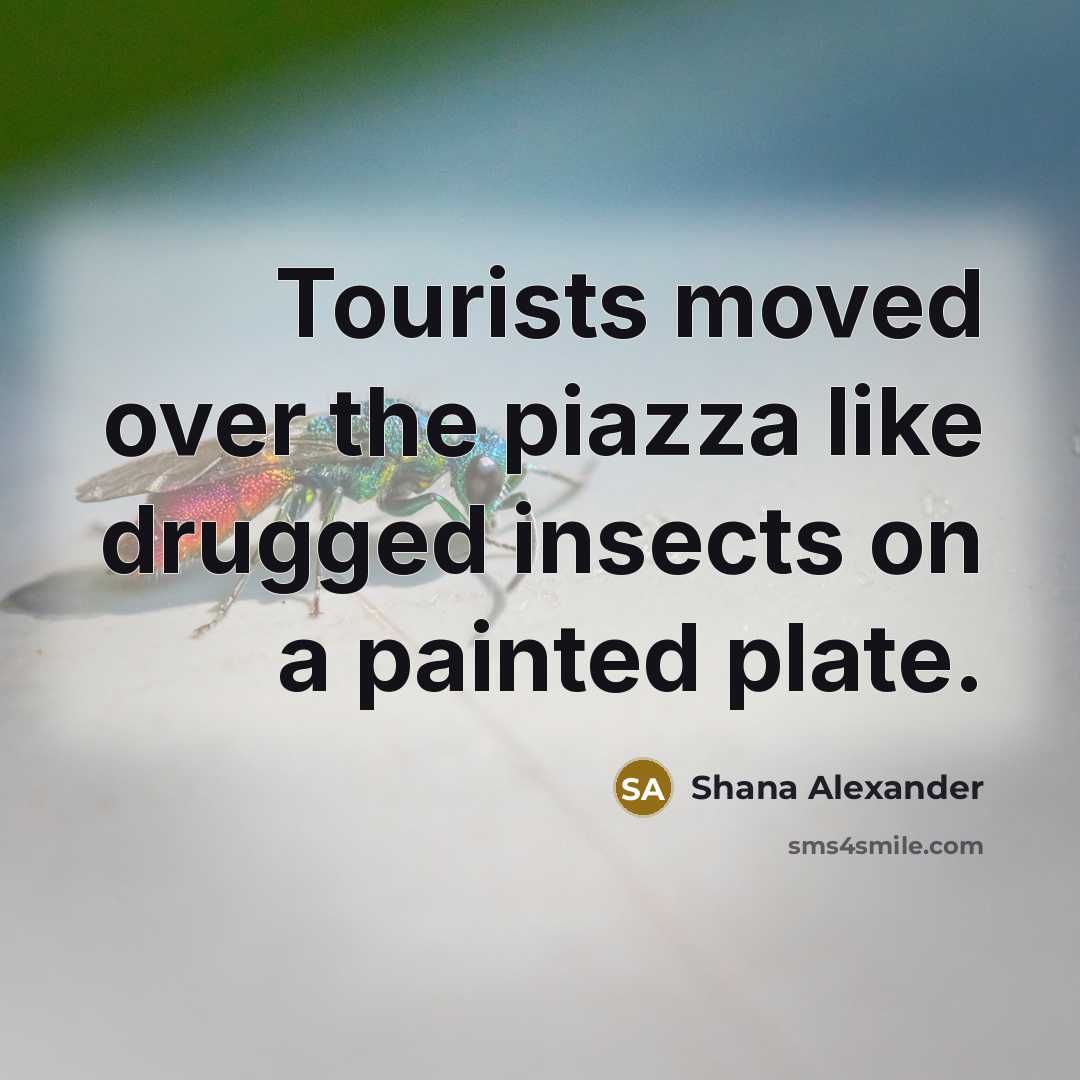 “Tourists moved over the piazza like drugged insects on a…” quote by Shana Alexander