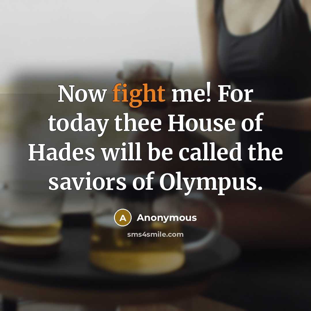 “Now fight me! For today thee House of Hades will…” quote by Anonymous