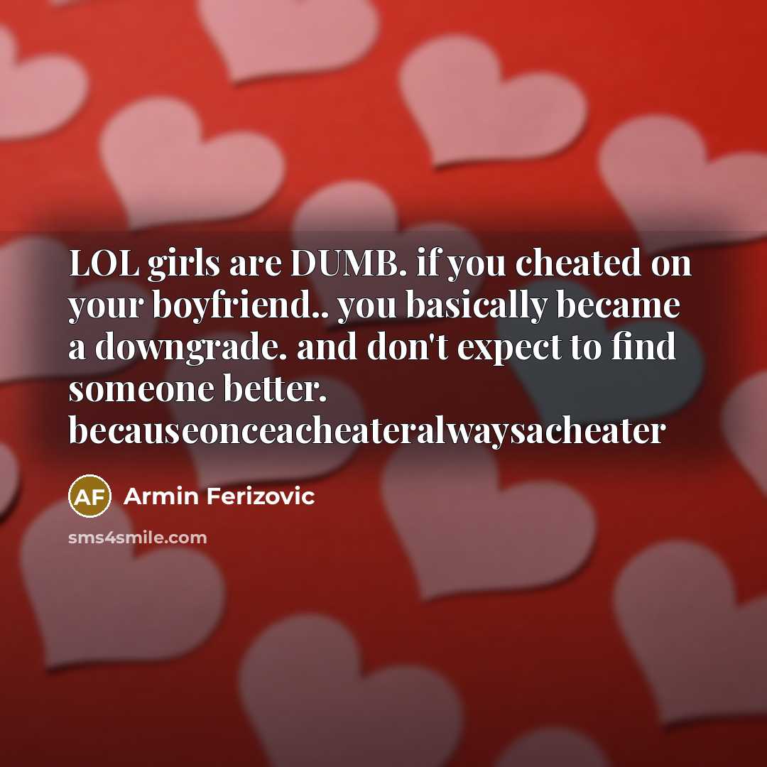 “LOL girls are DUMB. if you cheated on your boyfriend..…” quote by Armin Ferizovic