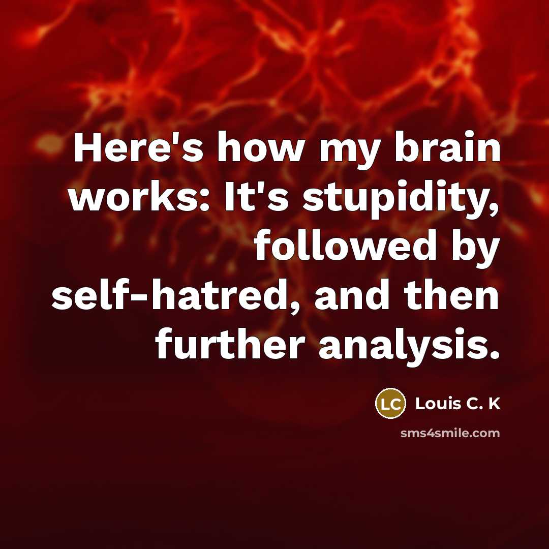 “Here's how my brain works: It's stupidity, followed by self-hatred,…” quote by Louis C. K