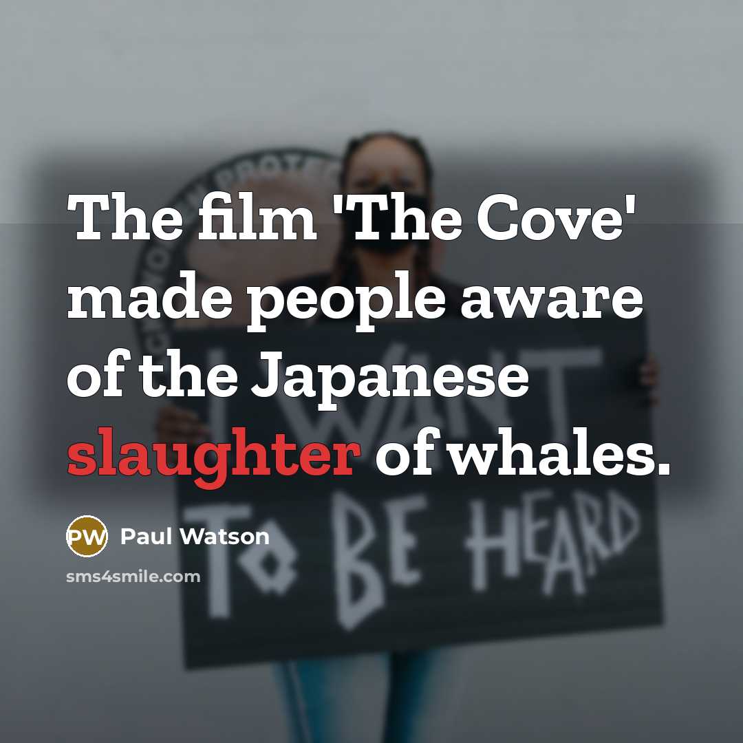 “The film 'The Cove' made people aware of the Japanese…” quote by Paul Watson