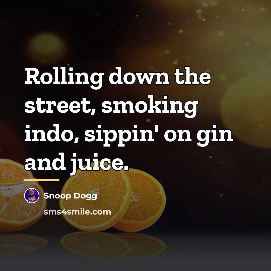 “Rolling down the street, smoking indo, sippin' on gin and…” quote by Snoop Dogg