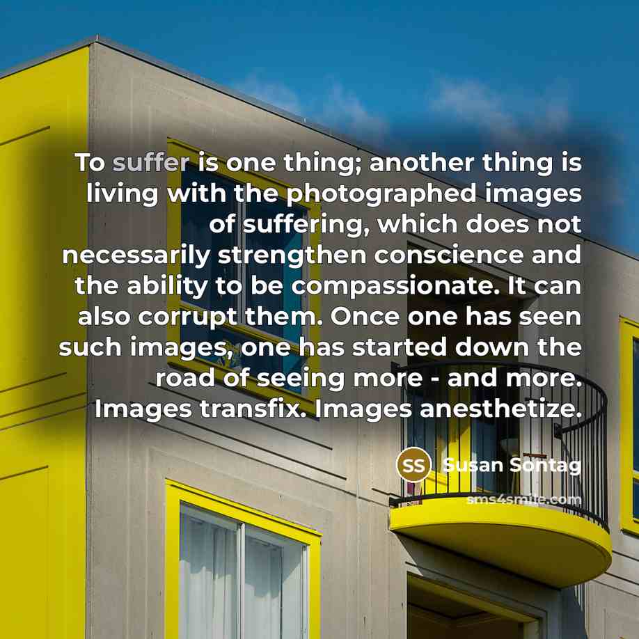 “To suffer is one thing; another thing is living with…” quote by Susan Sontag