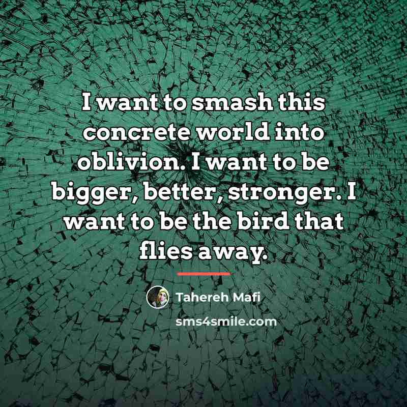 “I want to smash this concrete world into oblivion. I…” quote by Tahereh Mafi