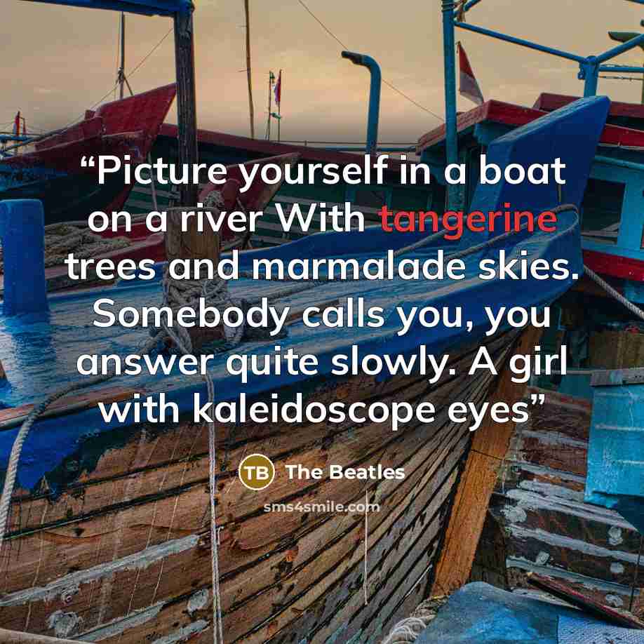“Picture yourself in a boat on a river With tangerine trees and marmalade skies. Somebody calls you, you answer quite slowly. A girl with kaleidoscope eyes” quote by The Beatles