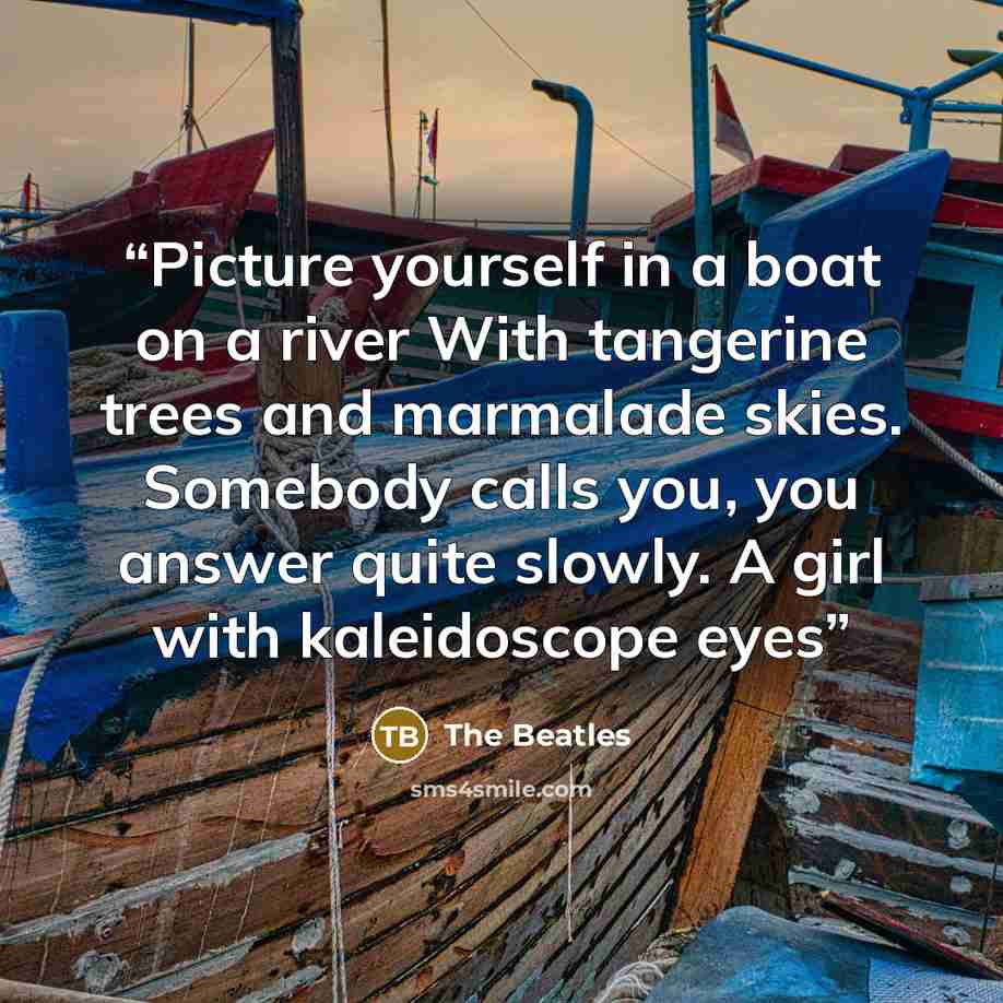 “Picture yourself in a boat on a river With tangerine trees and marmalade skies. Somebody calls you, you answer quite slowly. A girl with kaleidoscope eyes” quote by The Beatles