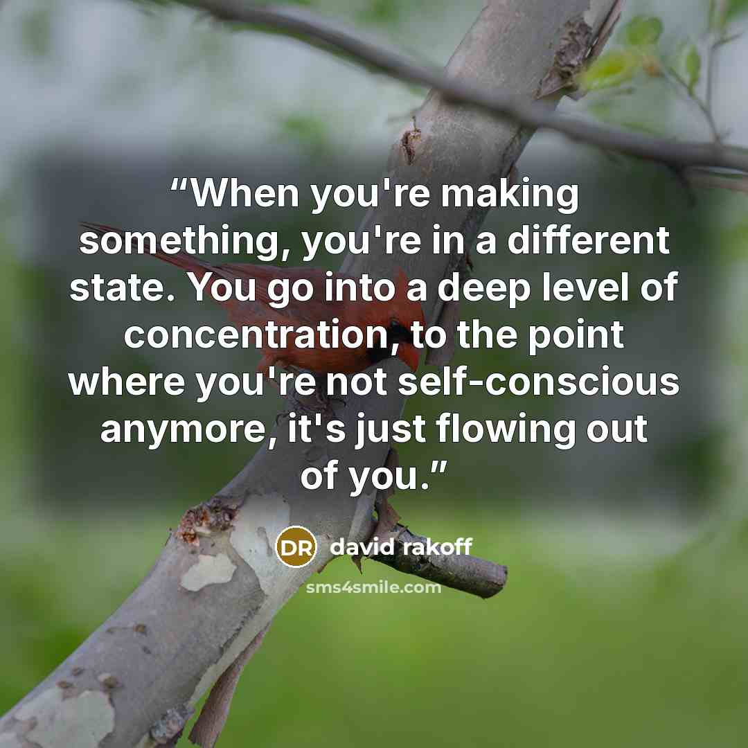 “When you're making something, you're in a different state. You go into a deep level of concentration, to the point where you're not self-conscious anymore, it's just flowing out of you.” quote by David Rakoff