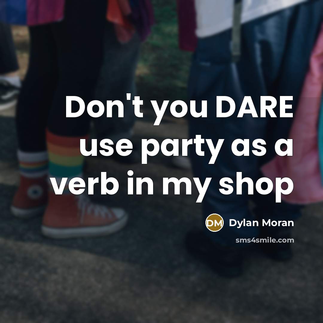 “Don't you DARE use party as a verb in my…” quote by Dylan Moran