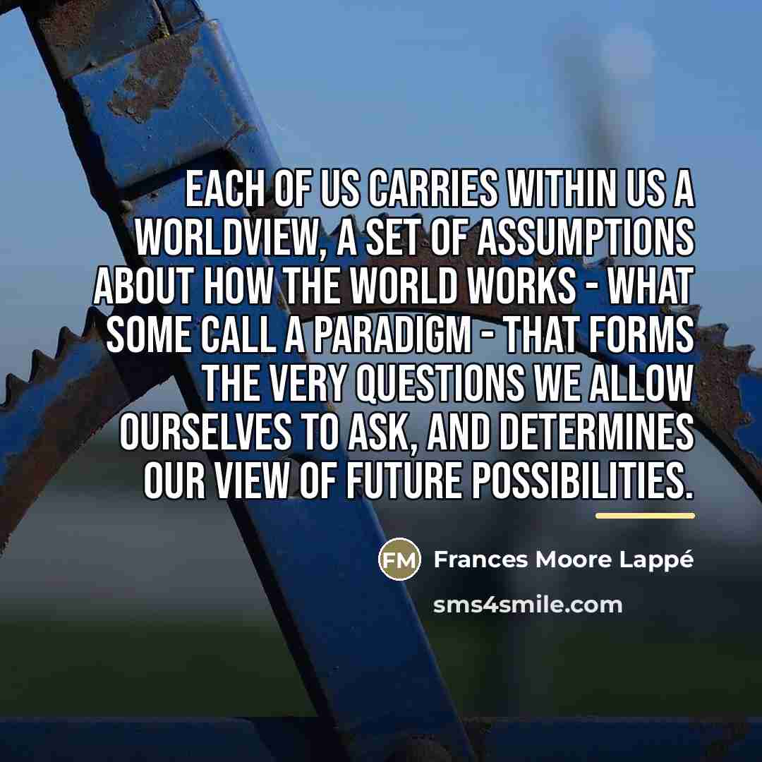“Each of us carries within us a worldview, a set…” quote by Frances Moore Lappé