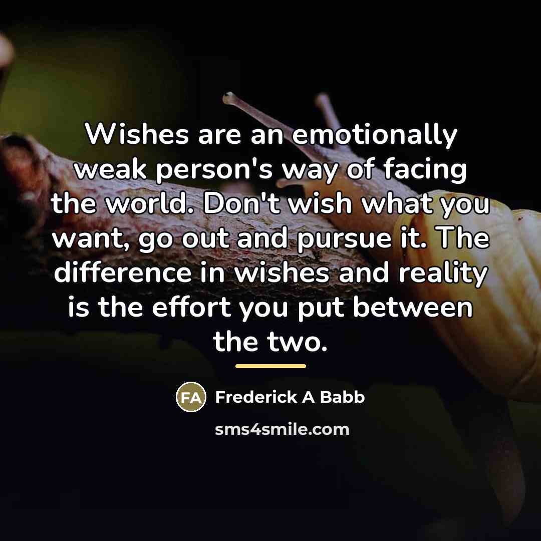 “Wishes are an emotionally weak person's way of facing the…” quote by Frederick A Babb